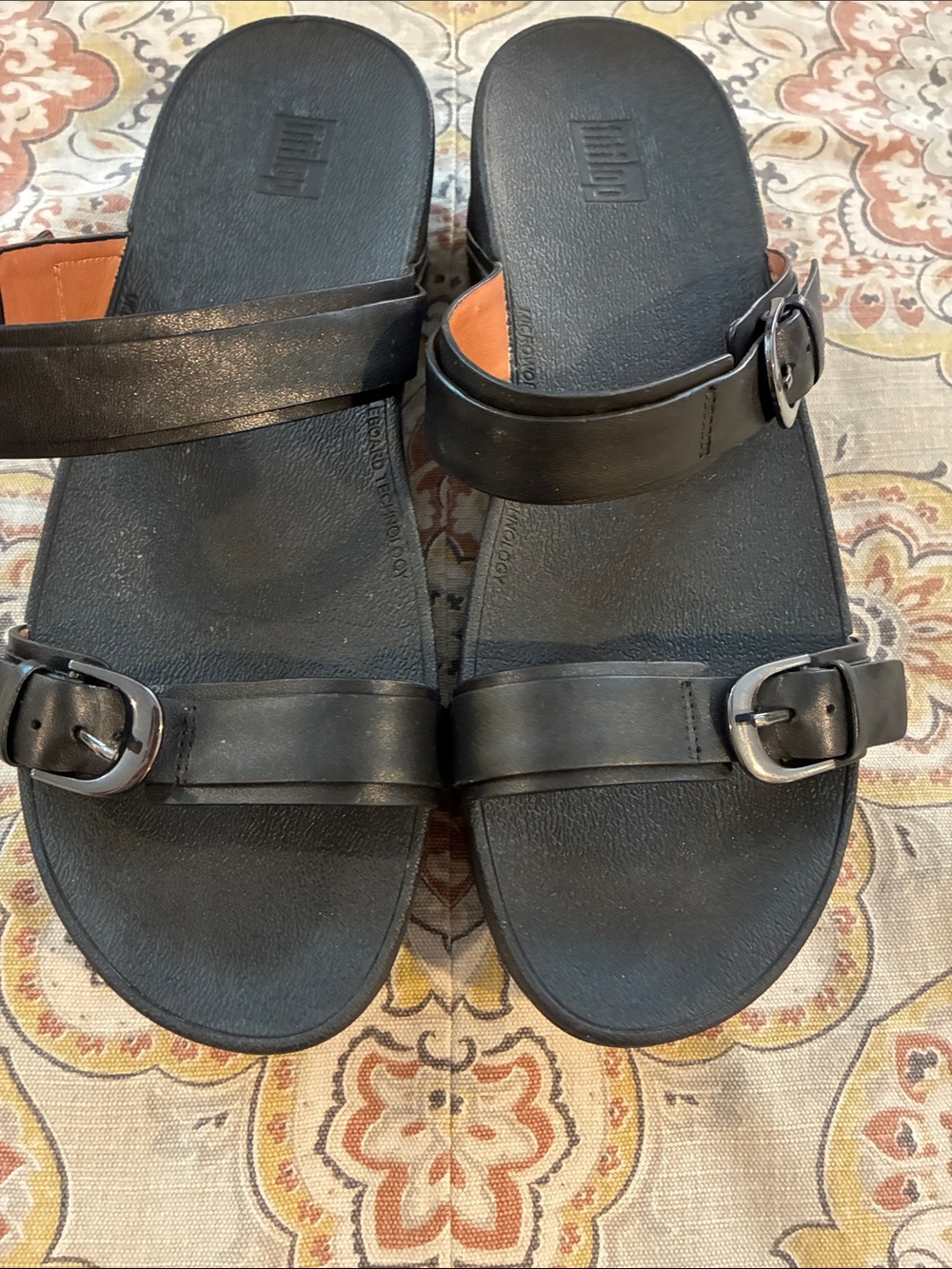 Fitflops Black Leather Buckle Slide Sandals -